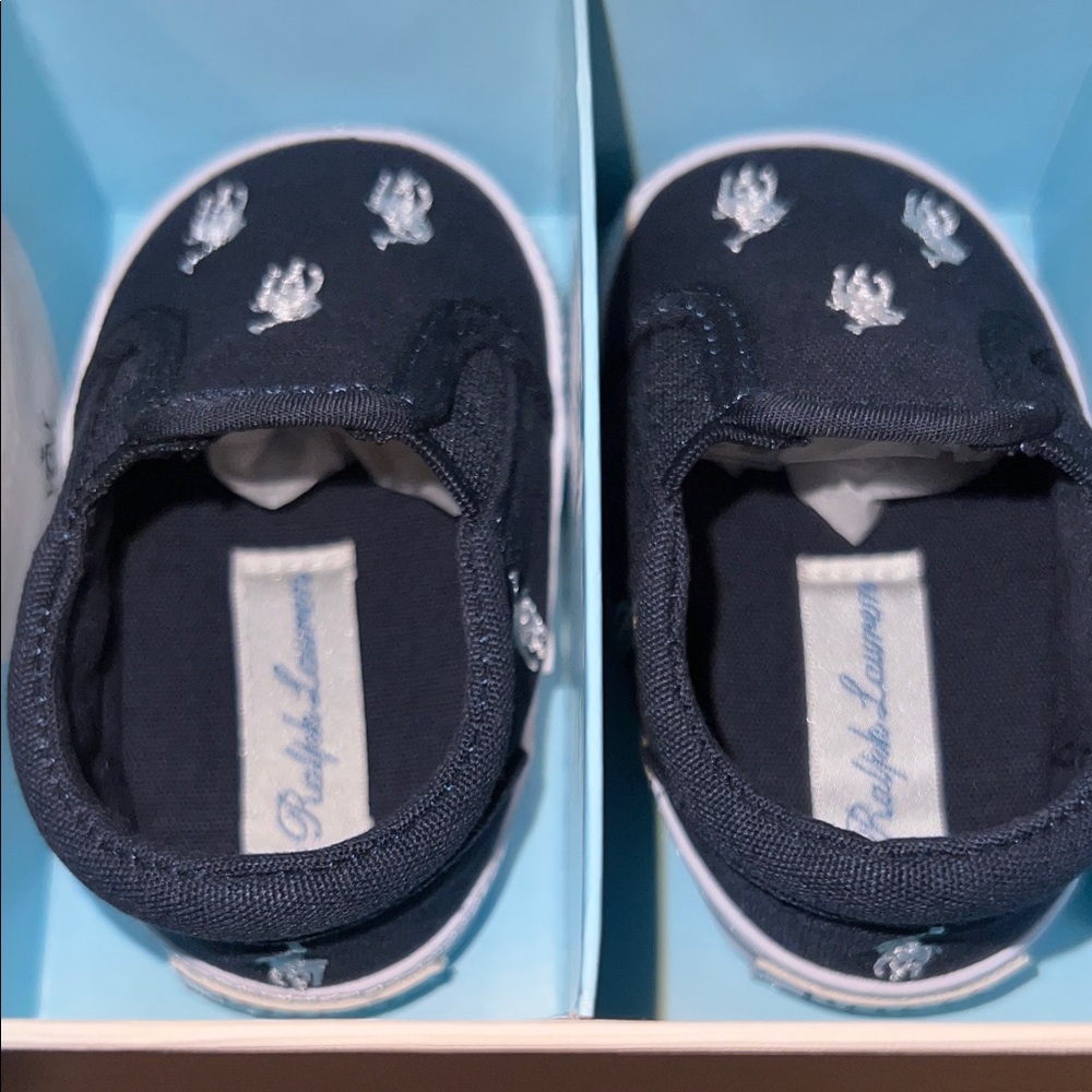 Ralph Lauren Polo Bal Harbor Repeat Navy Baby Shoes with White Accents NIB
